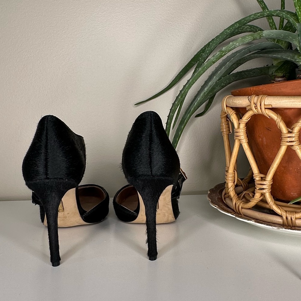 Louise et Cie Black Calf Hair d’Orsay Heels Pointed Toe Stiletto Pumps Size 8.5 - Picture 6 of 14